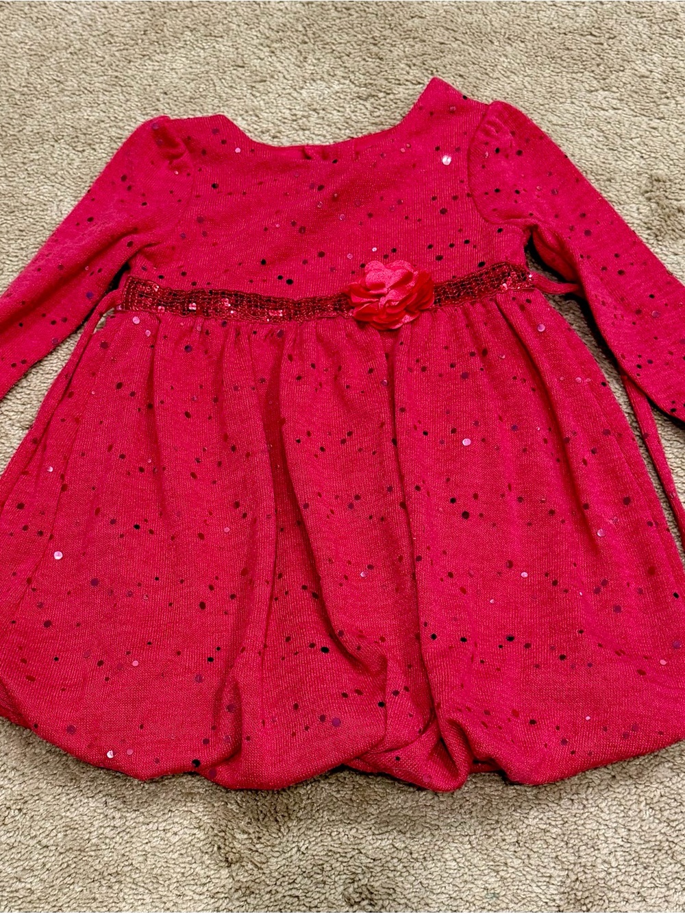 Youngland Sparkling Red/Pink Dress With Floral Detail Size 3T